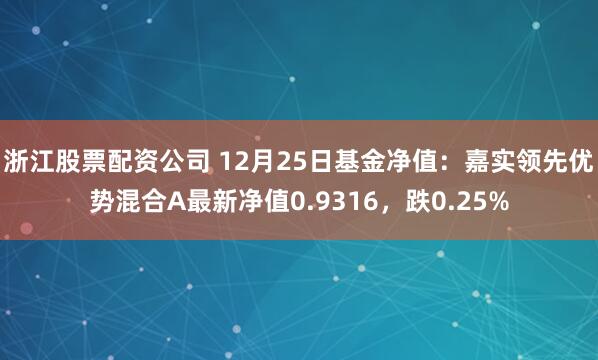 浙江股票配资公司 12月25日基金净值：嘉实领先优势混合A最新净值0.9316，跌0.25%